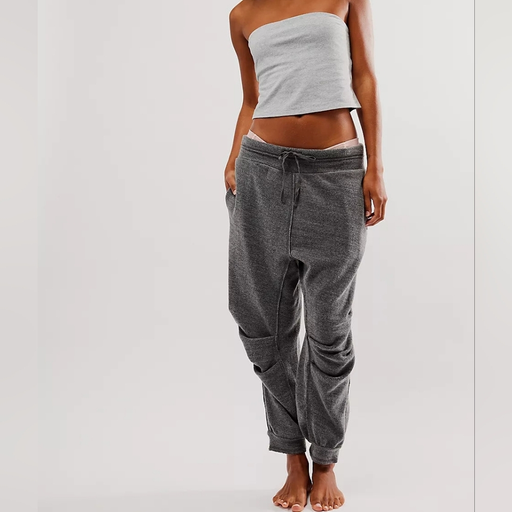 FREE PEOPLE Day Off Fleece Joggers In Gray Pockets Oversized Lounge Size XL
